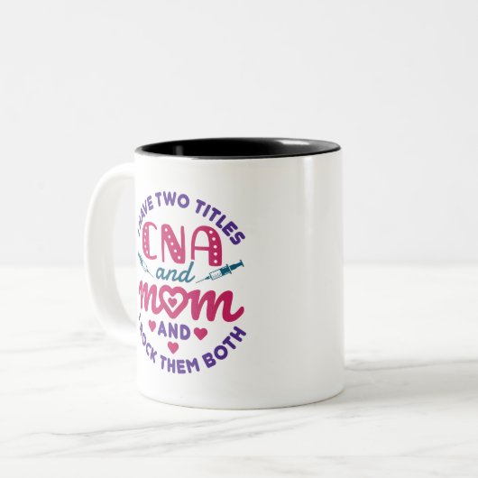 CNAとMomかわいいナース助手の2つのタイトルを持っている ツートーンマグカップ (正面左)