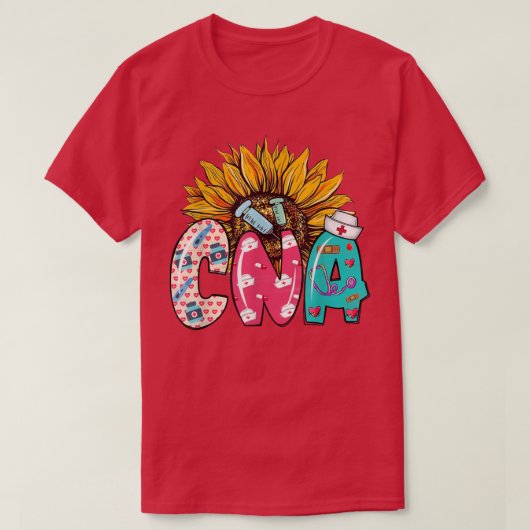 CNAひまわり聴診器ナース帽子おもしろいCNAギフト Tシャツ (デザイン正面)