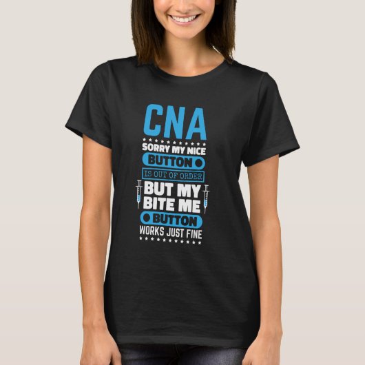 CNA Bite Me ボタン ワークス 認定看護師 Tシャツ (正面)
