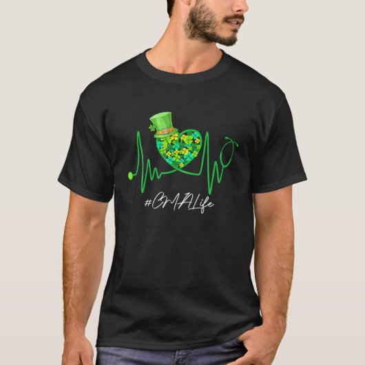 CNA Life Stethoscope Heartbeat Shamrock St Patrick Tシャツ (正面)