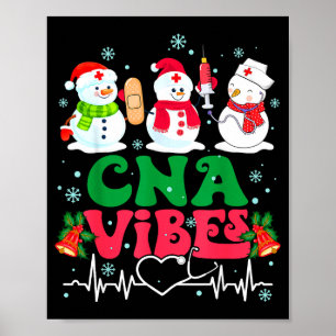 Cna Vibes ナース 雪だるま 聴診器 サンタ 笑 ポスター