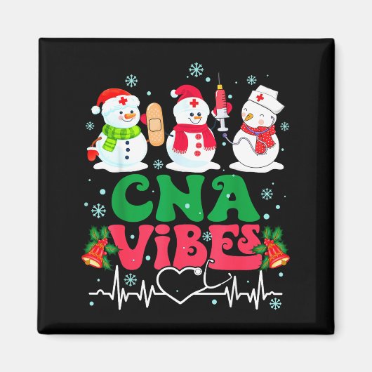 Cna Vibes Nurse Snowman Stethoscope Santa Funny Ch マグネット (正面)