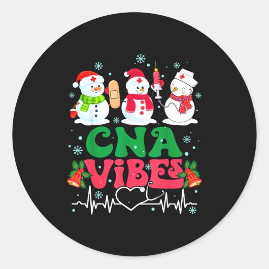Cna Vibes Nurse Snowman Stethoscope Santa Funny Ch ラウンドシール (正面)