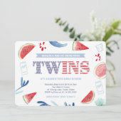 Co-ed Baby Shower for Twins、7月4日Baby Shower 招待状 (スタンド正面)