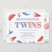 Co-ed Baby Shower for Twins、7月4日Baby Shower 招待状 (正面)