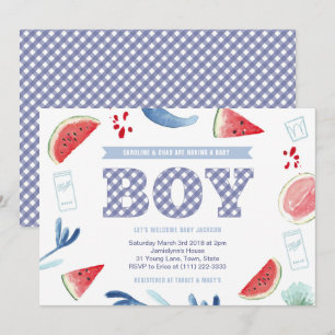 Co-ed Babyq BBQ Cookout Baby Shower for Boy 招待状