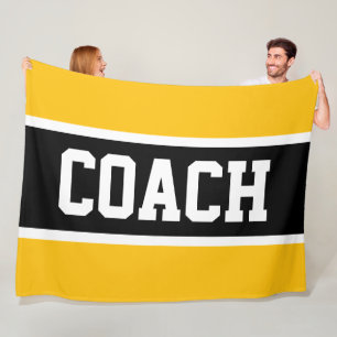 COACH イエロー オレンジ ブラック ホワイト スポーツ ストライプ フリースブランケット