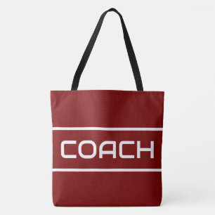 COACH スポーティー ファン ホワイト テキスト ストライプ ヴィンテージ レッド トートバッグ