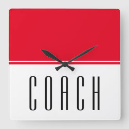 COACH スポーティ ボールド ブライトレッド×ホワイト カラー ブロック スクエア壁時計