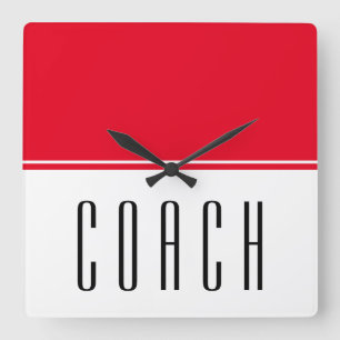 COACH スポーティ ボールド ブライトレッド×ホワイト カラー ブロック スクエア壁時計