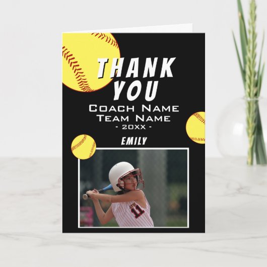 Coach Black Softball Photo Cardありがとう サンキューカード (正面)