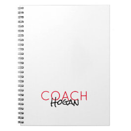 COACH NAME カスタムテキスト 赤 黒 スポーツ モダン ノートブック