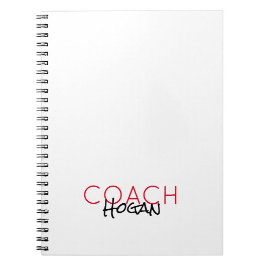 COACH NAME カスタムテキスト 赤 黒 スポーツ モダン ノートブック (正面)