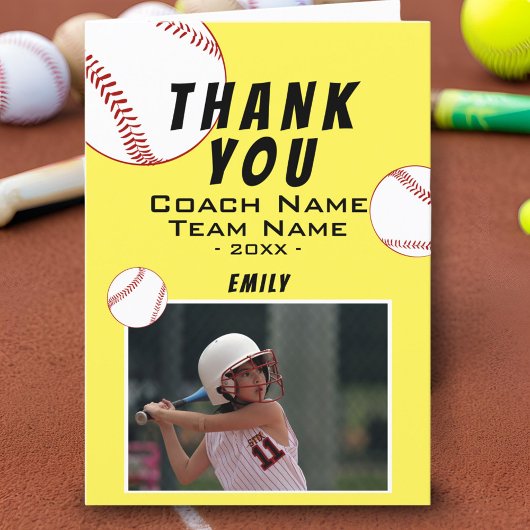 Coach Yellow Softball Photo Cardありがとう サンキューカード
