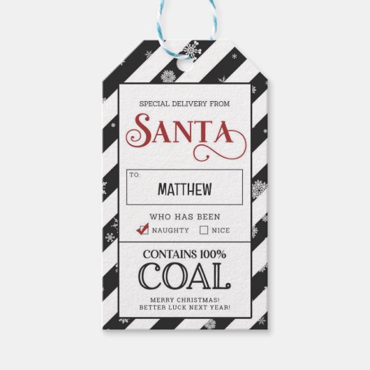 Coals Special Delivery Naughty List Santa ギフトタグ (正面)