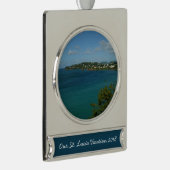 Coast of St. Lucia カリブの Vacation Photo シルバープレートバナーオーナメント (右)