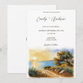 Coast Watercolor Sunset Mediterranean Half Wedding 招待状 (正面/裏面)