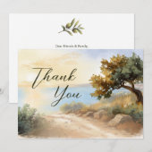 Coast Watercolor Sunset Mediterranean Wedding サンキューカード (正面/裏面)