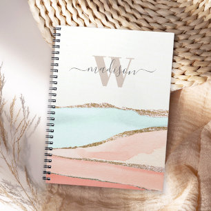 Coastal Abstract Watercolor with Name and Monogram ノートブック