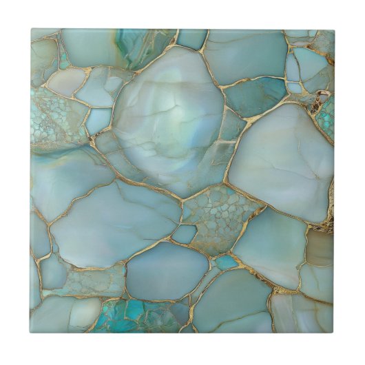 Coastal Aqua Agate Gold Mosaic タイル (正面)