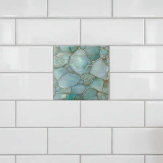 Coastal Aqua Agate Gold Mosaic タイル