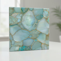 Coastal Aqua Agate Gold Mosaic