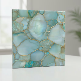 Coastal Aqua Agate Gold Mosaic タイル