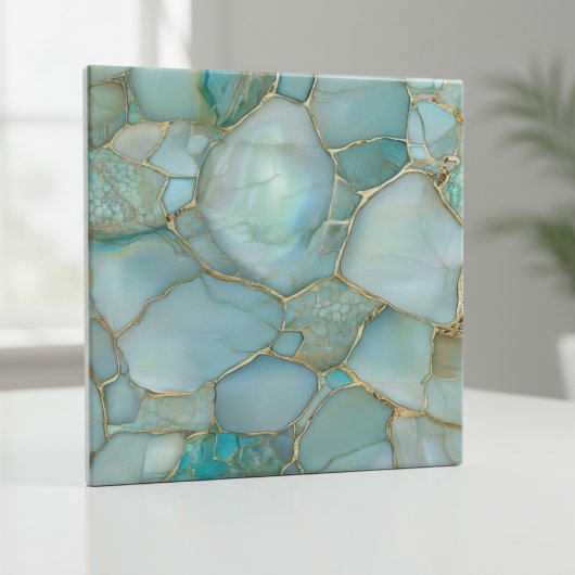 Coastal Aqua Agate Gold Mosaic タイル