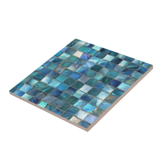 Coastal Aqua Blue Glass Mosaic タイル (側面)