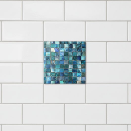 Coastal Aqua Blue Glass Mosaic タイル