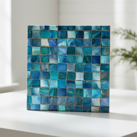 Coastal Aqua Blue Glass Mosaic タイル