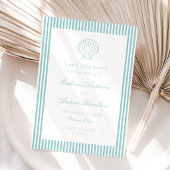 Coastal Aqua Stripe Shell Wedding Save the Date