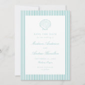 Coastal Aqua Stripe Shell Wedding Save the Date (正面)
