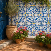 Coastal Arabesque Blue Botanical Mosaic Elegant タイル