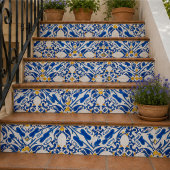 Coastal Arabesque Blue Botanical Mosaic Elegant タイル