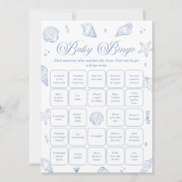 Coastal Baby Shower Find the Guest Bingo Game Card 招待状
