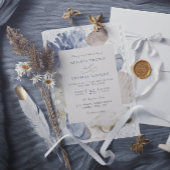 Coastal beach blue seashell qr code wedding 招待状