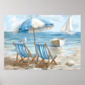 Coastal Beach Chairs Coastal Wall Art | ポスター (正面)