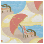Coastal Beach Chairs Illustrated Pattern  ファブリック (クローズアップ)