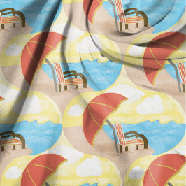 Coastal Beach Chairs Illustrated Pattern  ファブリック