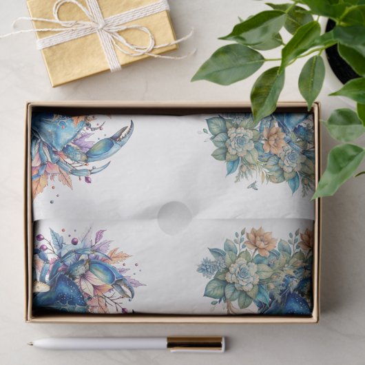 Coastal Beach Floral Blue Crab & Shells Decoupage  薄葉紙 (ギフト)