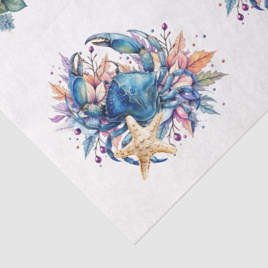 Coastal Beach Floral Blue Crab & Shells Decoupage  薄葉紙 (詳細)