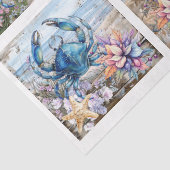 Coastal Beach Floral Blue Crab & Shells Decoupage  薄葉紙 (詳細)