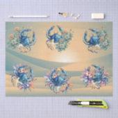Coastal Beach Floral Blue Crab & Shells Decoupage  薄葉紙 (クラフト)