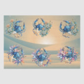 Coastal Beach Floral Blue Crab & Shells Decoupage 薄葉紙 (正面)