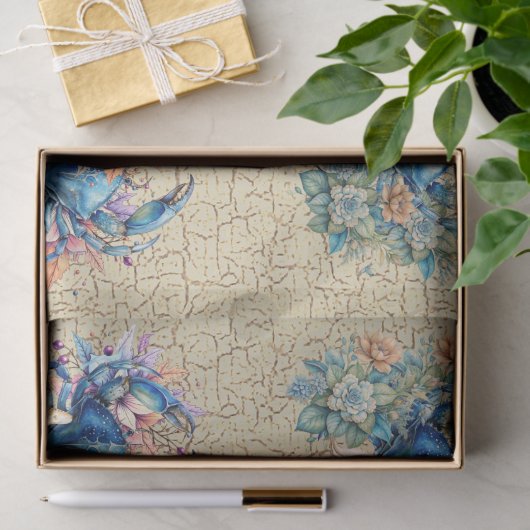 Coastal Beach Floral Blue Crab & Shells Decoupage  薄葉紙 (ギフト)