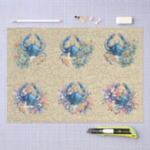 Coastal Beach Floral Blue Crab & Shells Decoupage  薄葉紙 (クラフト)