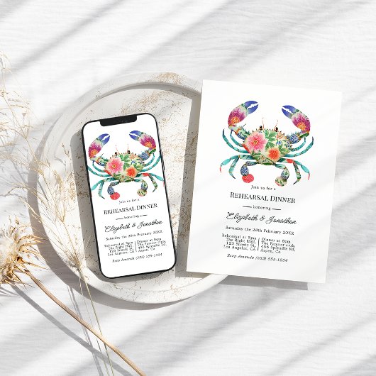 Coastal Beach Floral Nautical Rehearsal Dinner 招待状