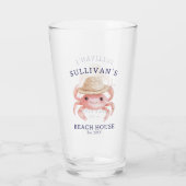 Coastal Beach House Pink Crab Blue Family Name タンブラーグラス (裏面)