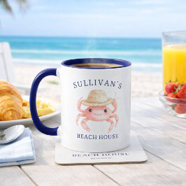 Coastal Beach House Pink Crab Family Name Coffee マグカップ